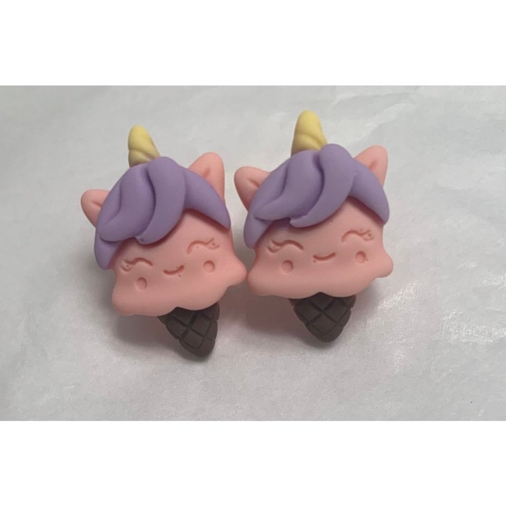 Unicorn Ice Cream Cone Stud Earrings Fairy Kawaii Pastel Handmade Purple & Pink